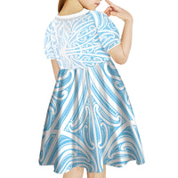 Blue New Zealand Puhoro Maori Tattoo Kid Short Sleeve Dress