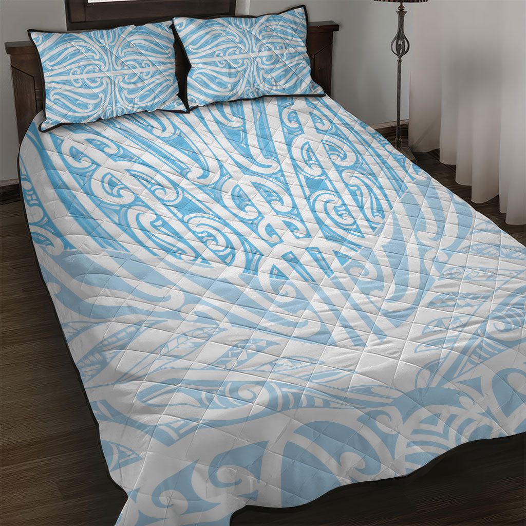 Blue New Zealand Puhoro Maori Tattoo Quilt Bed Set
