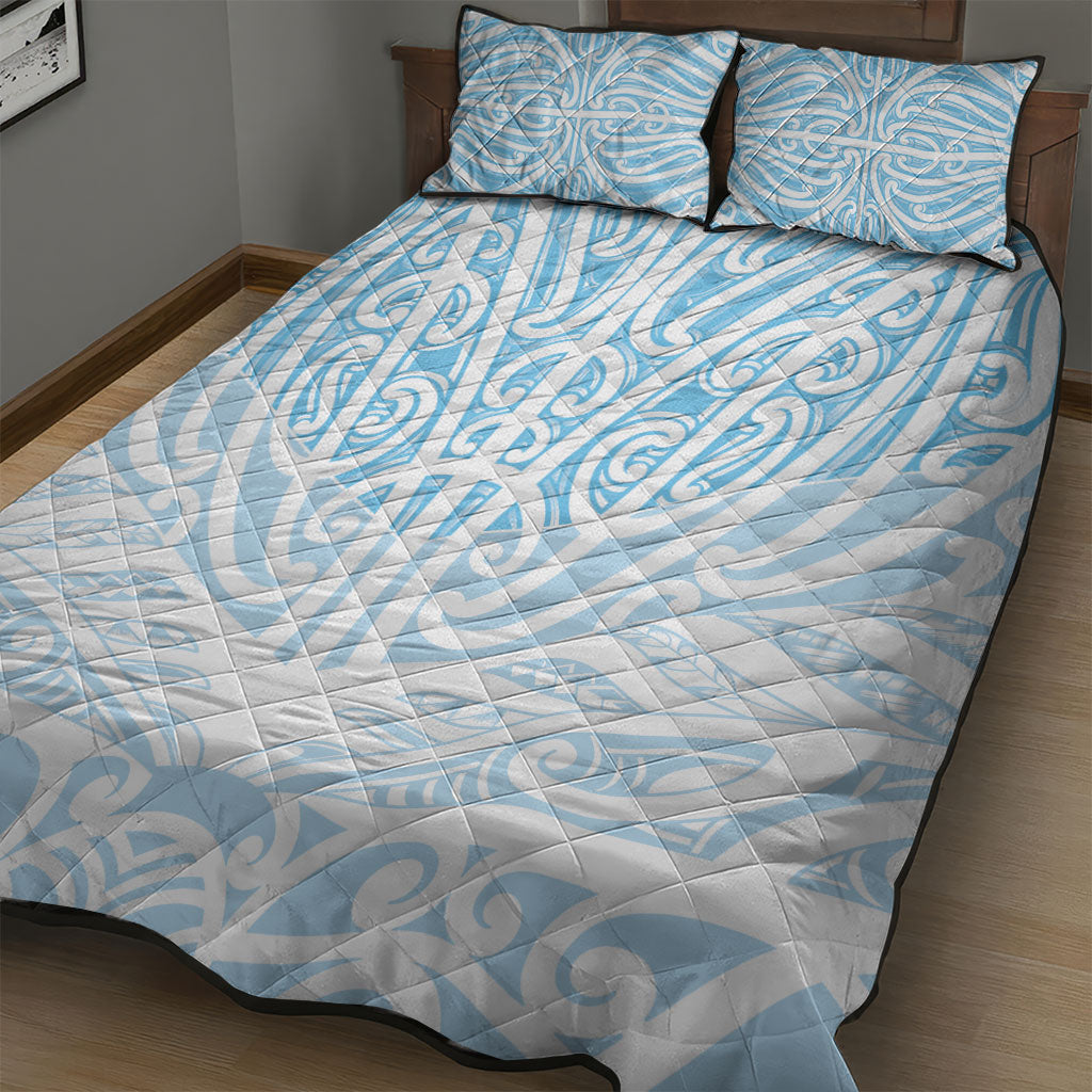 Blue New Zealand Puhoro Maori Tattoo Quilt Bed Set