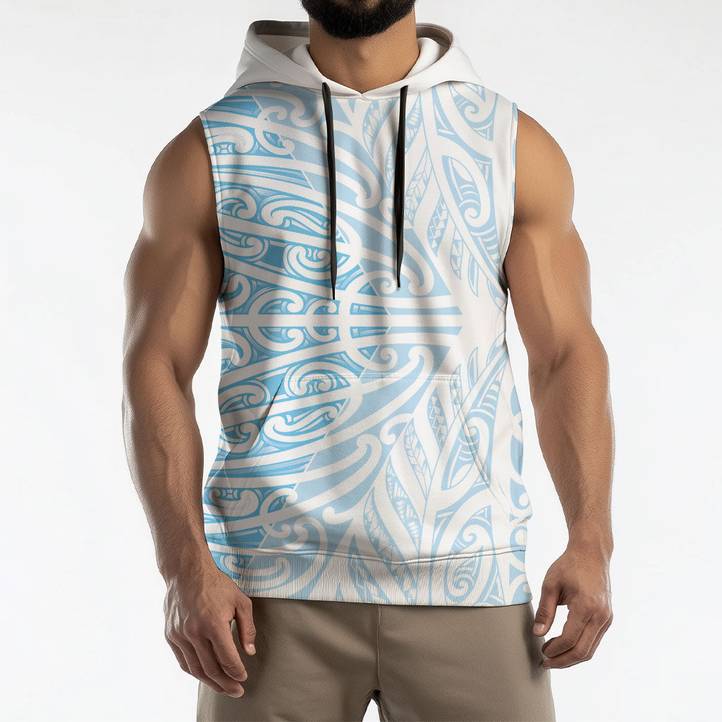 Blue New Zealand Puhoro Maori Tattoo Sleeveless Hoodie