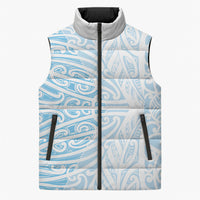 Blue New Zealand Puhoro Maori Tattoo Sleeveless Puffer Jacket