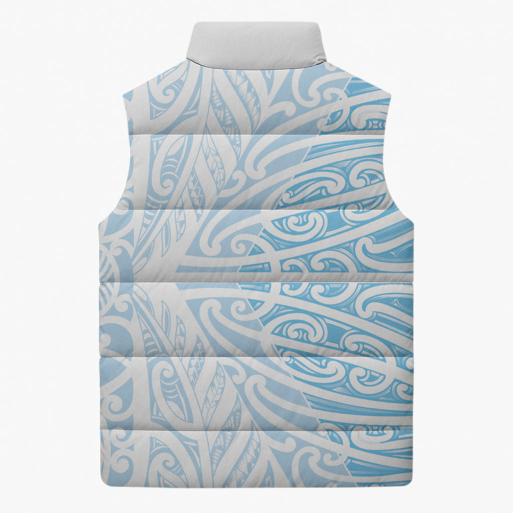 Blue New Zealand Puhoro Maori Tattoo Sleeveless Puffer Jacket