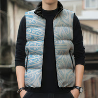Blue New Zealand Puhoro Maori Tattoo Sleeveless Puffer Jacket