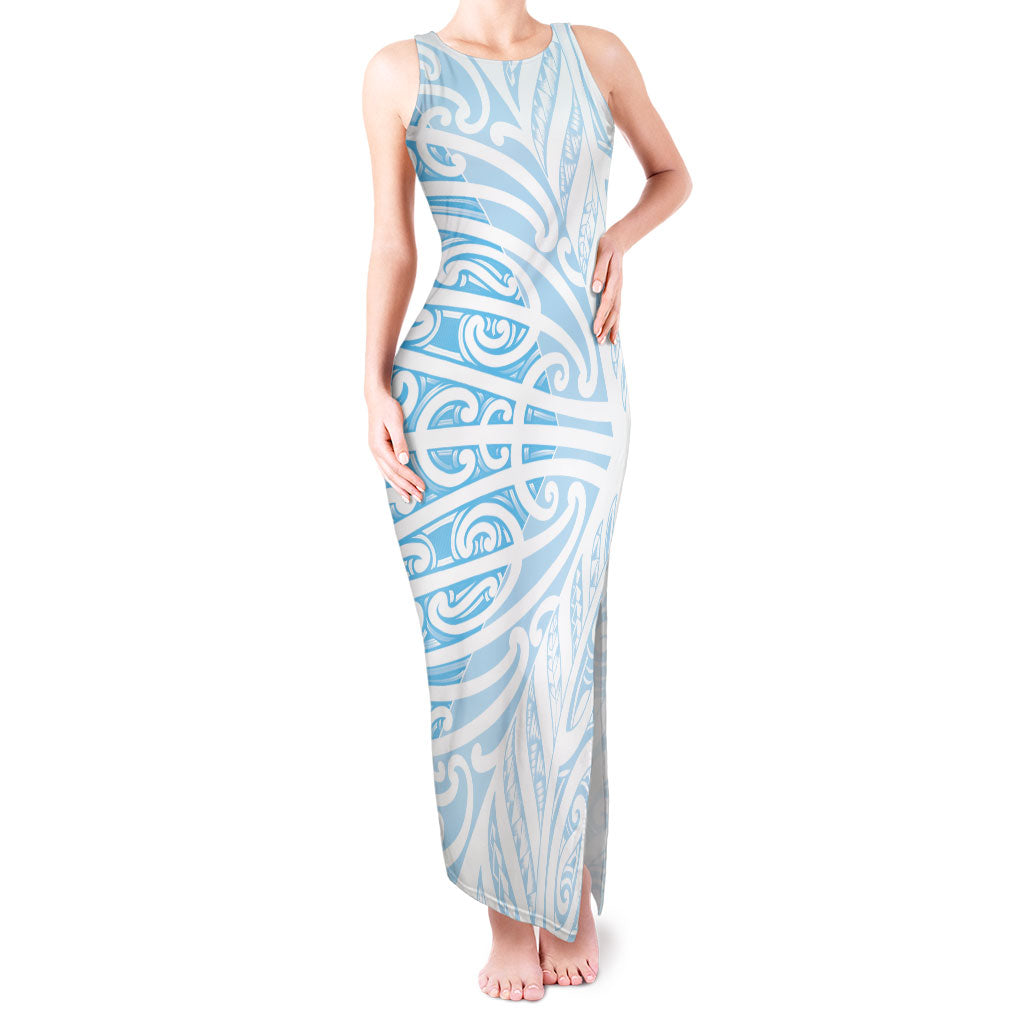 Blue New Zealand Puhoro Maori Tattoo Tank Maxi Dress LT14 Women Blue - Polynesian Pride
