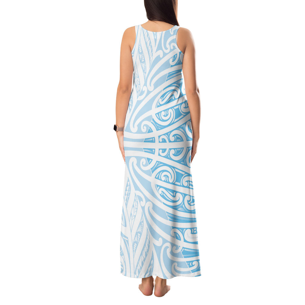 Blue New Zealand Puhoro Maori Tattoo Tank Maxi Dress
