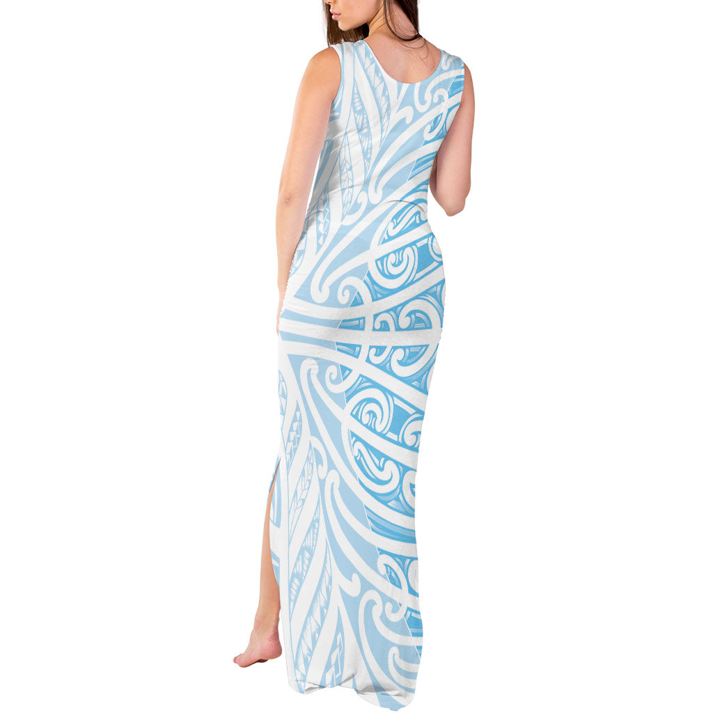 Blue New Zealand Puhoro Maori Tattoo Tank Maxi Dress