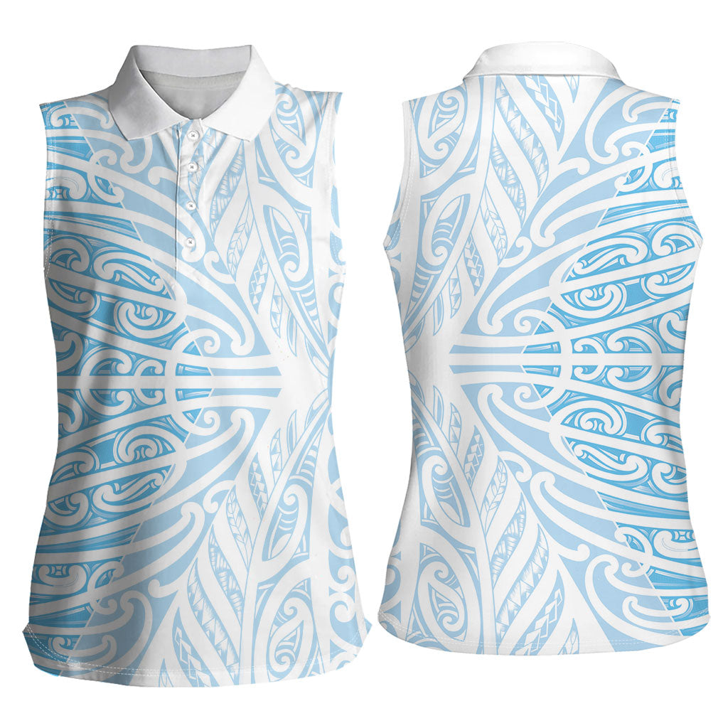 Blue New Zealand Puhoro Maori Tattoo Women Sleeveless Polo Shirt