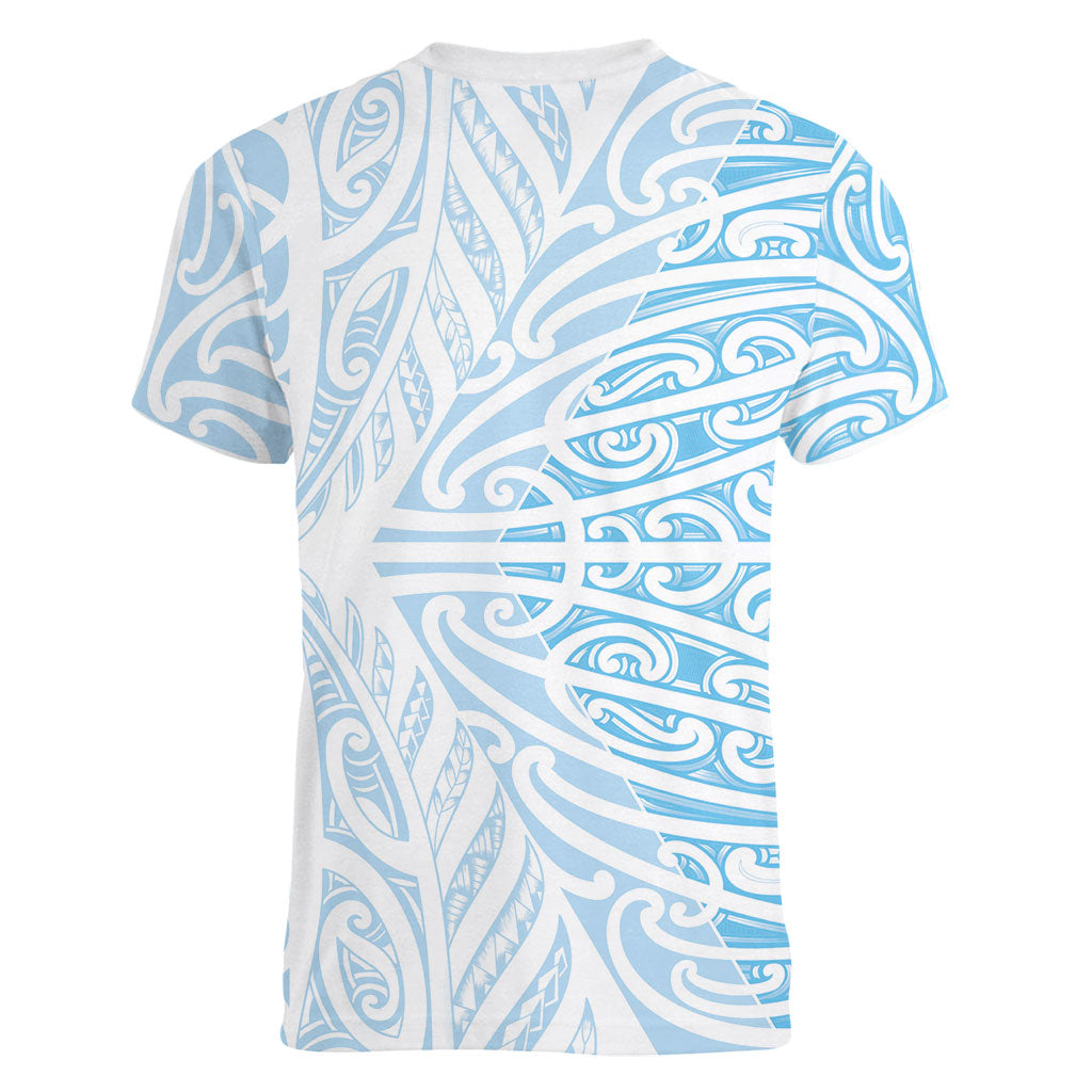 Blue New Zealand Puhoro Maori Tattoo Women V-Neck T-Shirt