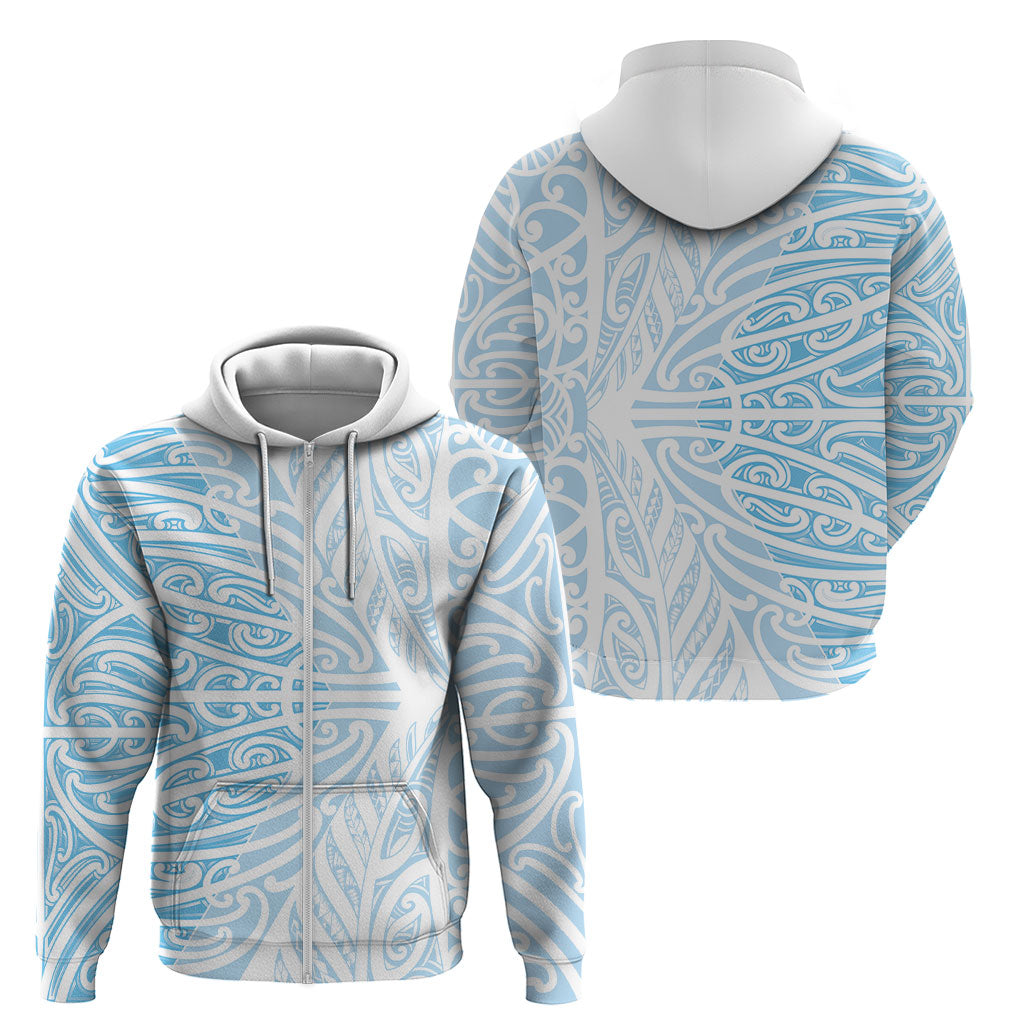Blue New Zealand Puhoro Maori Tattoo Zip Hoodie