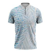 Blue New Zealand Puhoro Maori Tattoo Zipper Polo Shirt