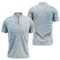 Blue New Zealand Puhoro Maori Tattoo Zipper Polo Shirt