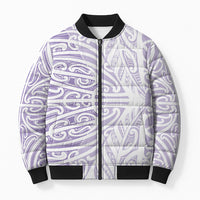 Purple New Zealand Puhoro Maori Tattoo Bomber Puffer Jacket