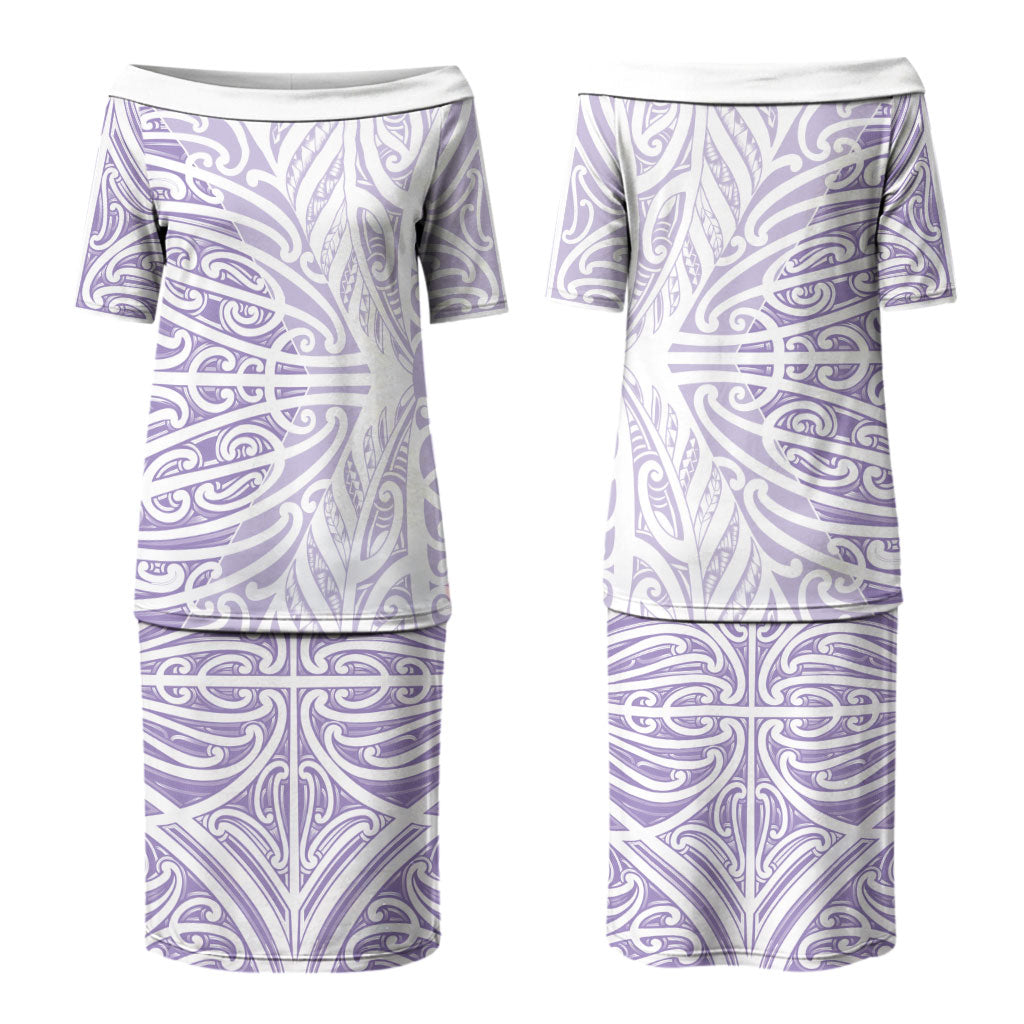 Purple New Zealand Puhoro Maori Tattoo Couples Matching Puletasi and Long Sleeve Button Shirt LT14 - Polynesian Pride