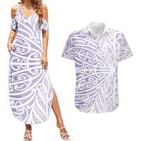 Purple New Zealand Puhoro Maori Tattoo Couples Matching Summer Maxi Dress and Hawaiian Shirt