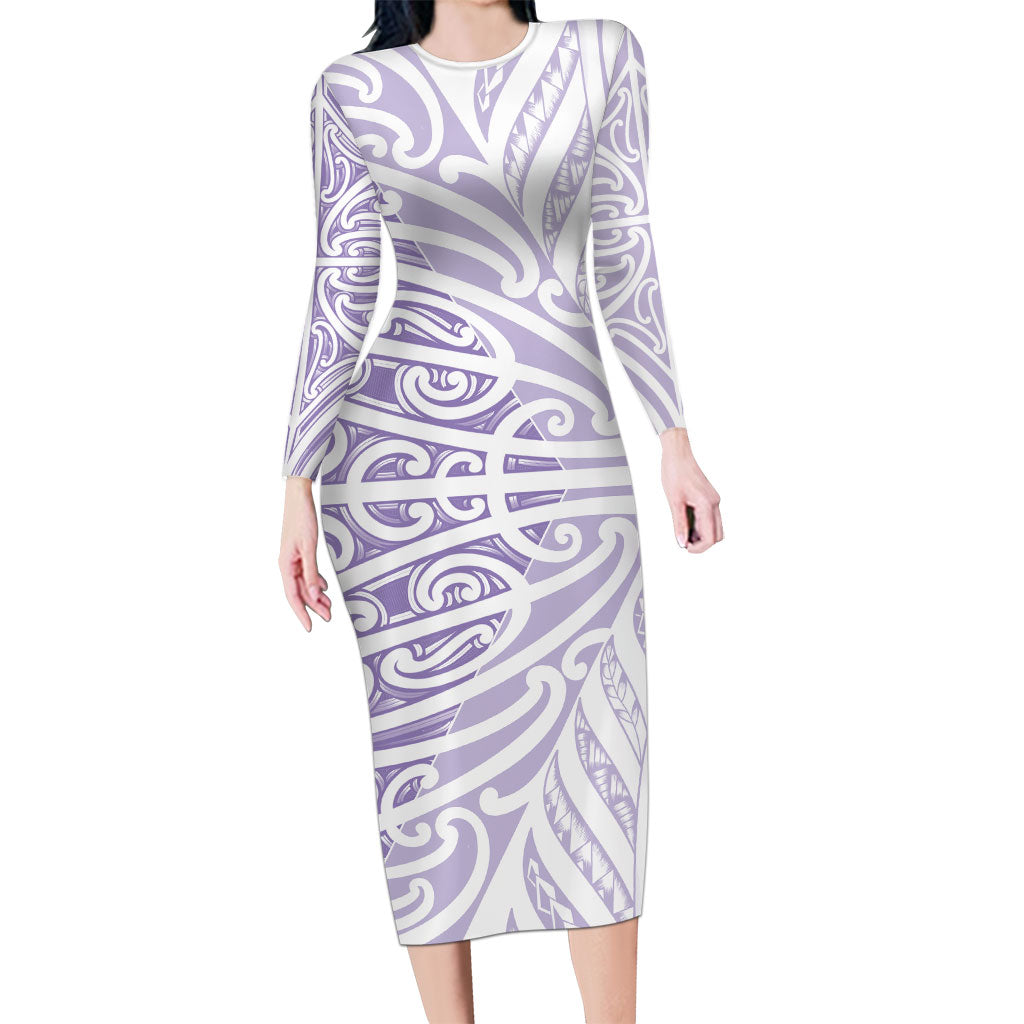 Purple New Zealand Puhoro Maori Tattoo Family Matching Long Sleeve Bodycon Dress and Hawaiian Shirt