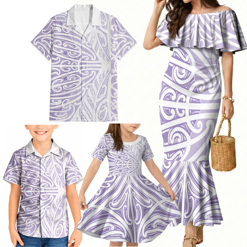Purple New Zealand Puhoro Maori Tattoo Family Matching Mermaid Dress and Hawaiian Shirt LT14 - Polynesian Pride