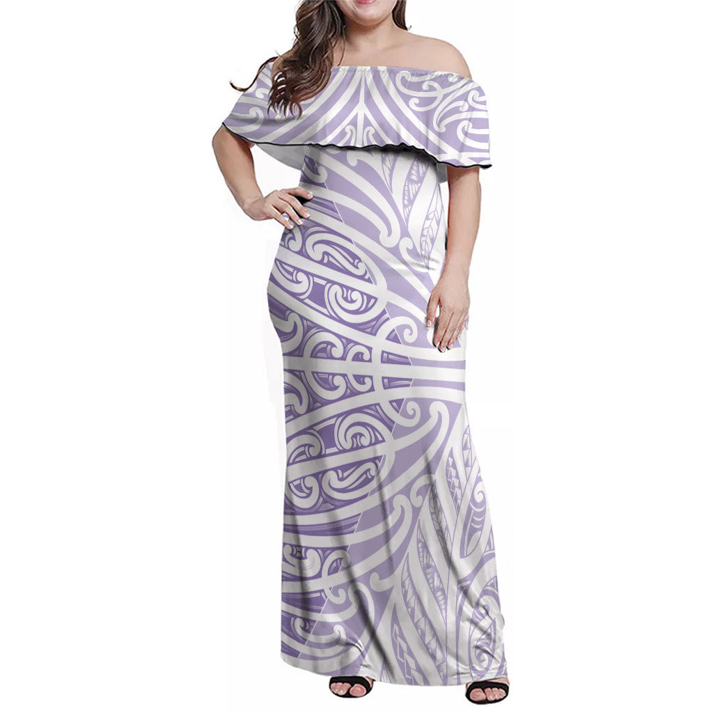 Purple New Zealand Puhoro Maori Tattoo Family Matching Off Shoulder Maxi Dress and Hawaiian Shirt