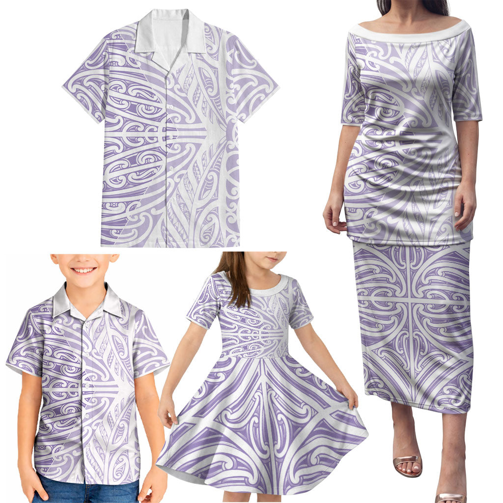 Purple New Zealand Puhoro Maori Tattoo Family Matching Puletasi and Hawaiian Shirt LT14 - Polynesian Pride