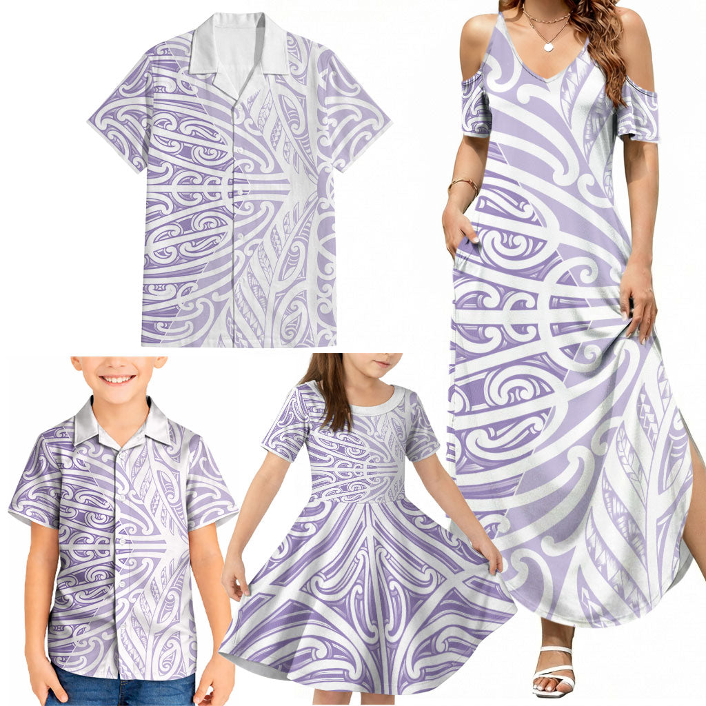 Purple New Zealand Puhoro Maori Tattoo Family Matching Summer Maxi Dress and Hawaiian Shirt LT14 - Polynesian Pride