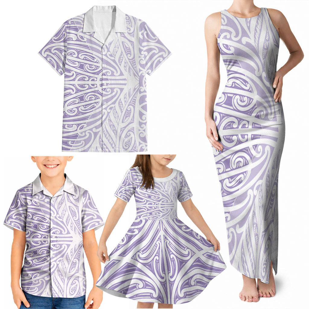 Purple New Zealand Puhoro Maori Tattoo Family Matching Tank Maxi Dress and Hawaiian Shirt LT14 - Polynesian Pride