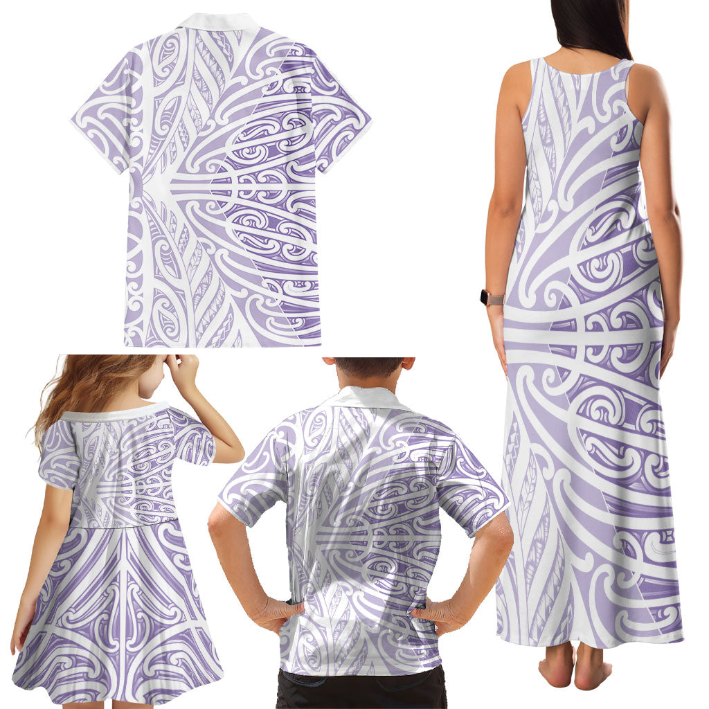 Purple New Zealand Puhoro Maori Tattoo Family Matching Tank Maxi Dress and Hawaiian Shirt
