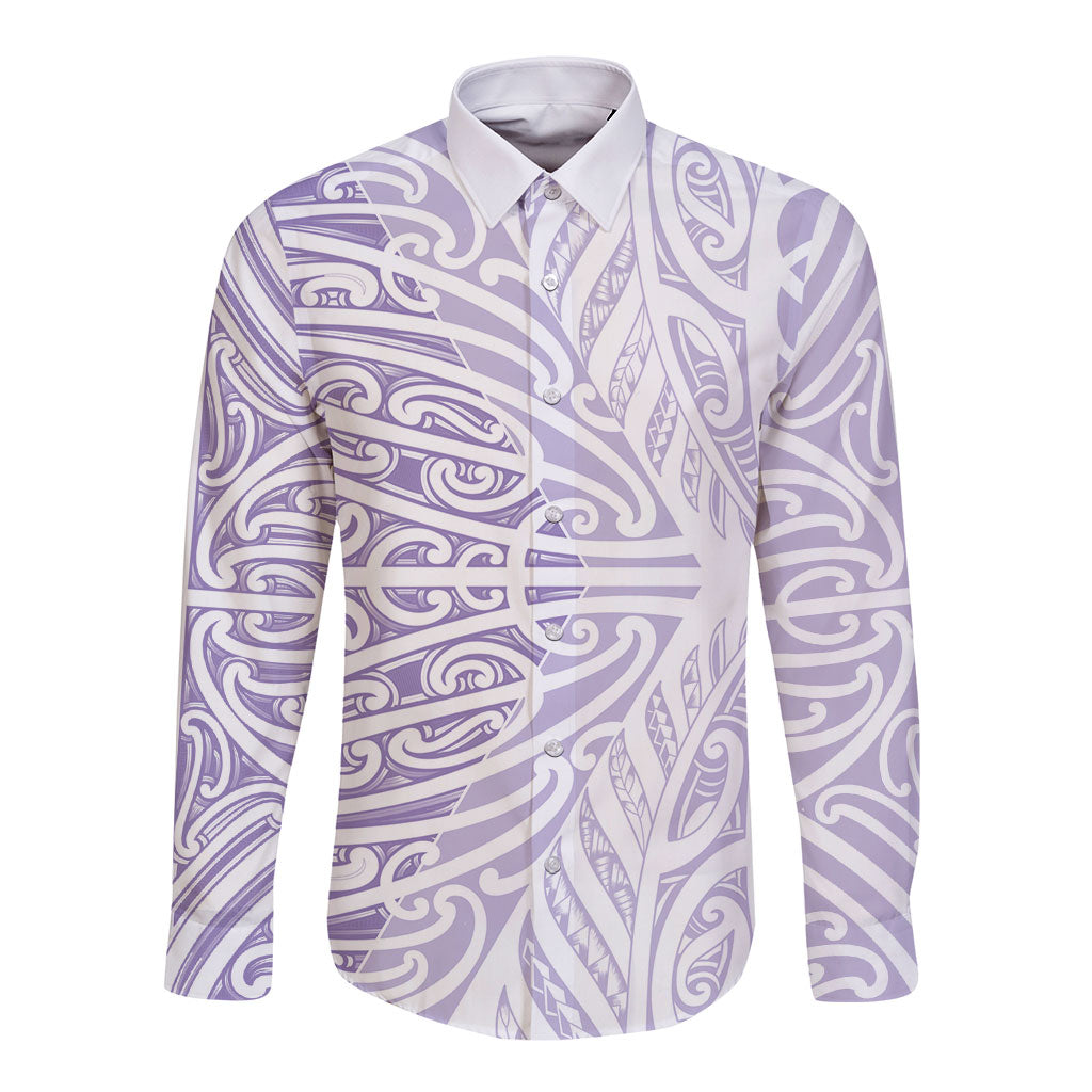 Purple New Zealand Puhoro Maori Tattoo Long Sleeve Button Shirt