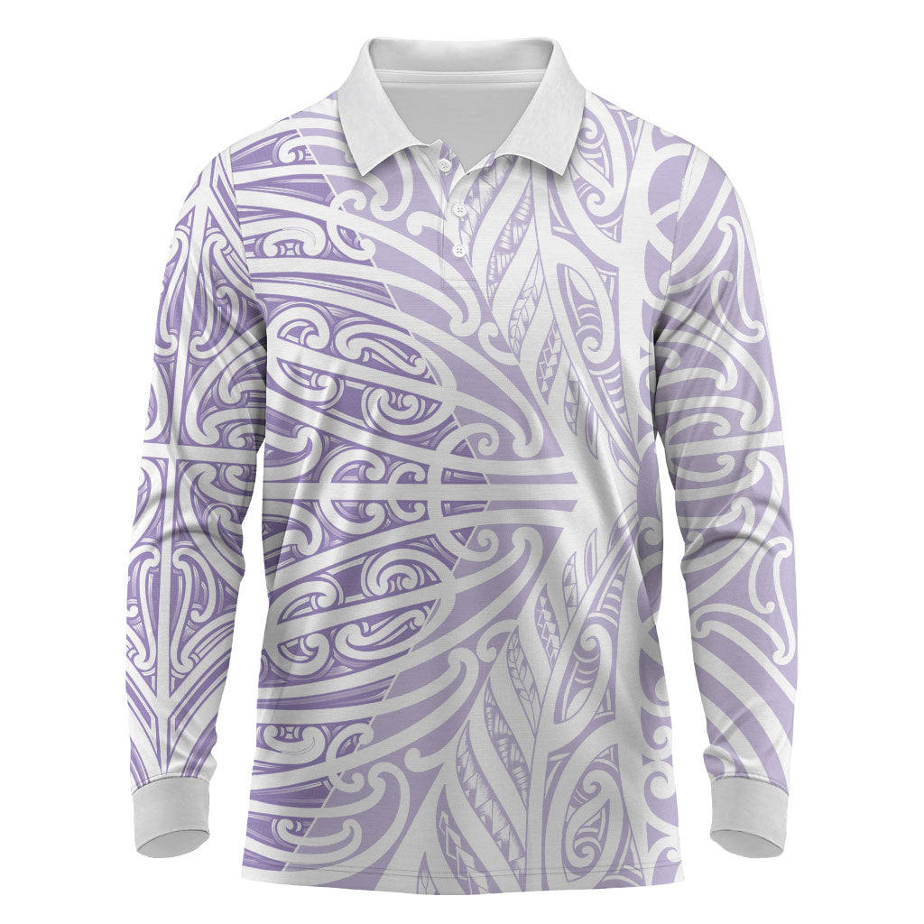 Purple New Zealand Puhoro Maori Tattoo Long Sleeve Polo Shirt