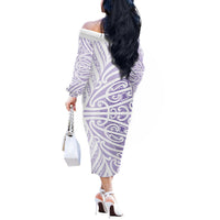 Purple New Zealand Puhoro Maori Tattoo Off The Shoulder Long Sleeve Dress