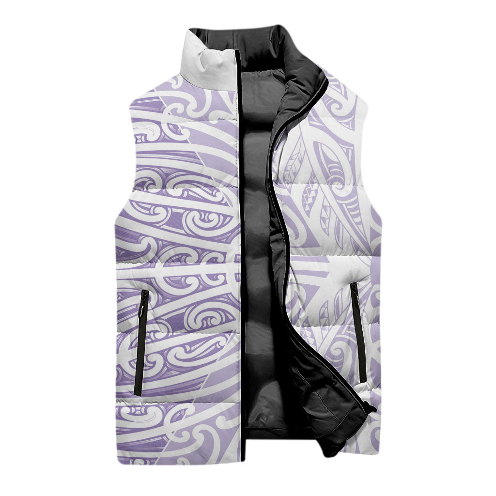 Purple New Zealand Puhoro Maori Tattoo Sleeveless Puffer Jacket