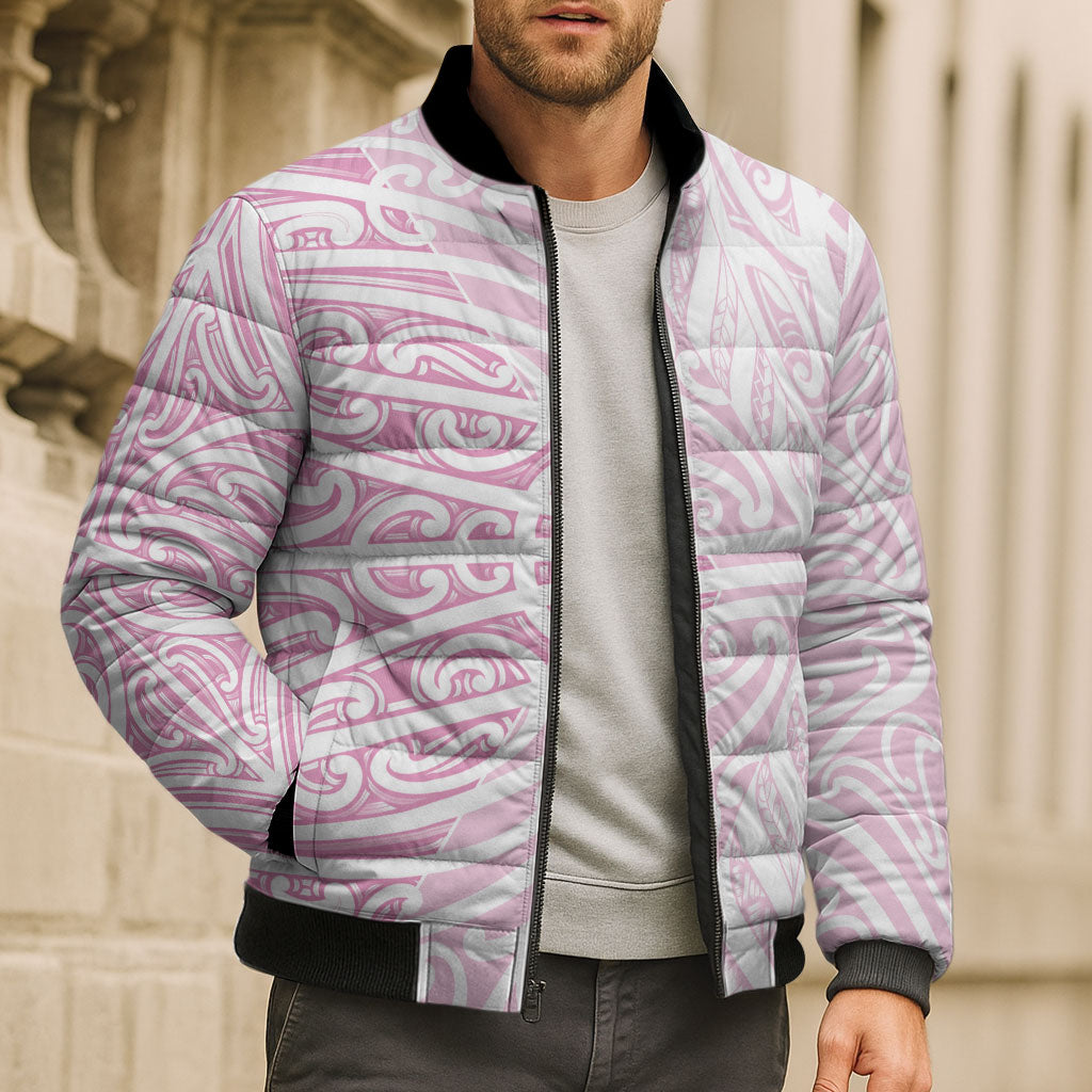 Pink New Zealand Puhoro Maori Tattoo Bomber Puffer Jacket