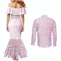 Pink New Zealand Puhoro Maori Tattoo Couples Matching Mermaid Dress and Long Sleeve Button Shirt