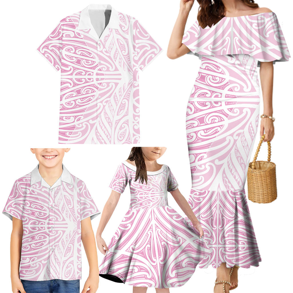 Pink New Zealand Puhoro Maori Tattoo Family Matching Mermaid Dress and Hawaiian Shirt