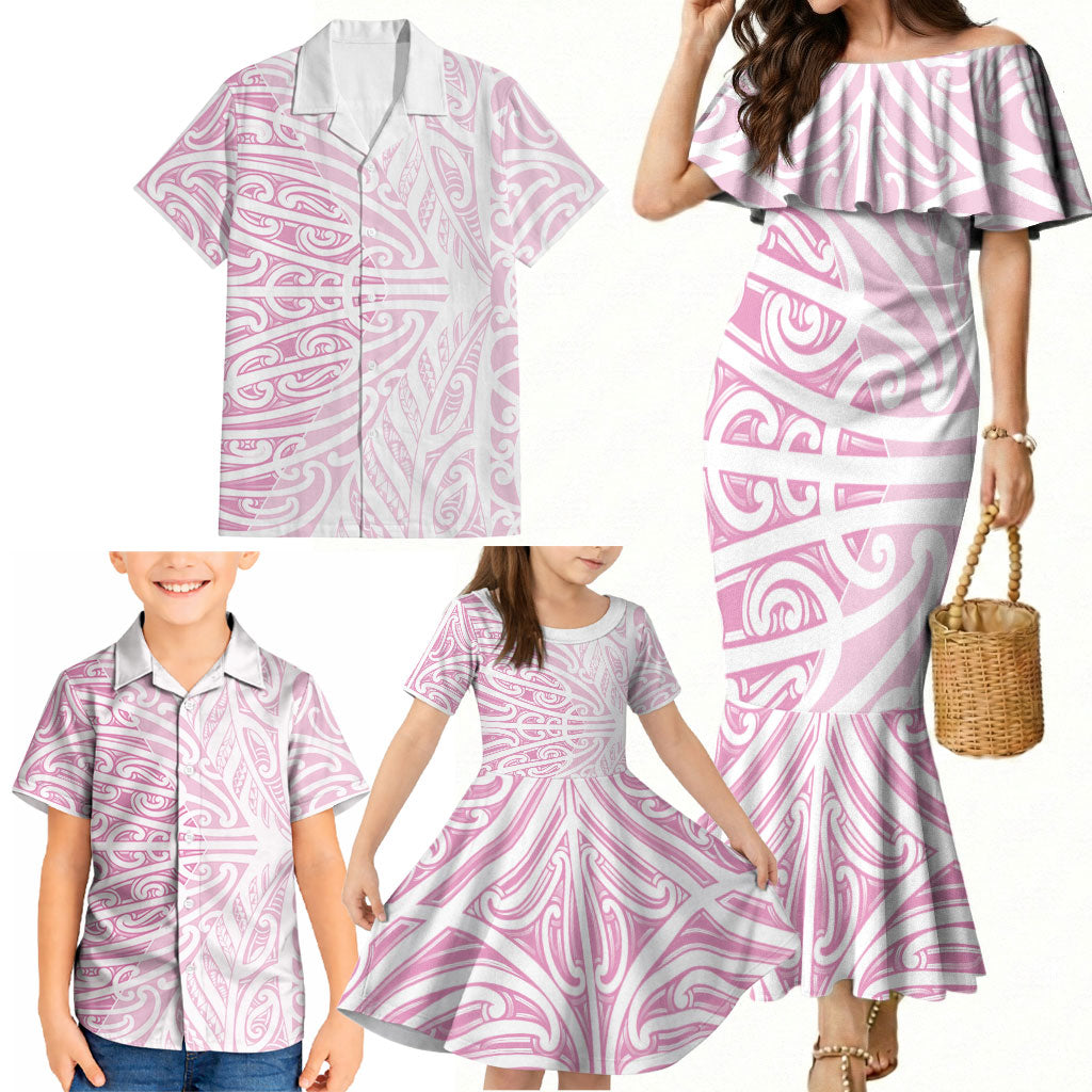 Pink New Zealand Puhoro Maori Tattoo Family Matching Mermaid Dress and Hawaiian Shirt LT14 - Polynesian Pride