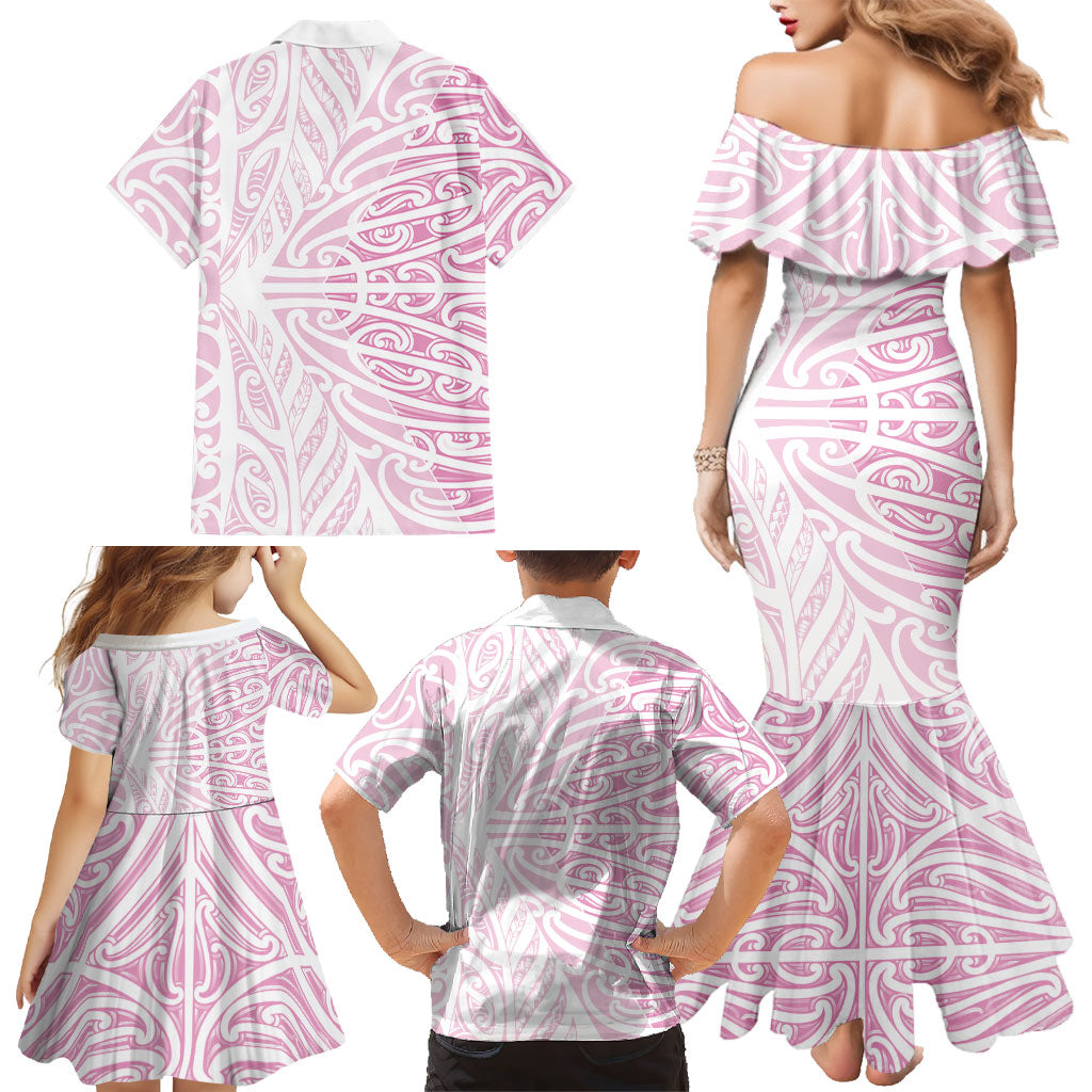 Pink New Zealand Puhoro Maori Tattoo Family Matching Mermaid Dress and Hawaiian Shirt
