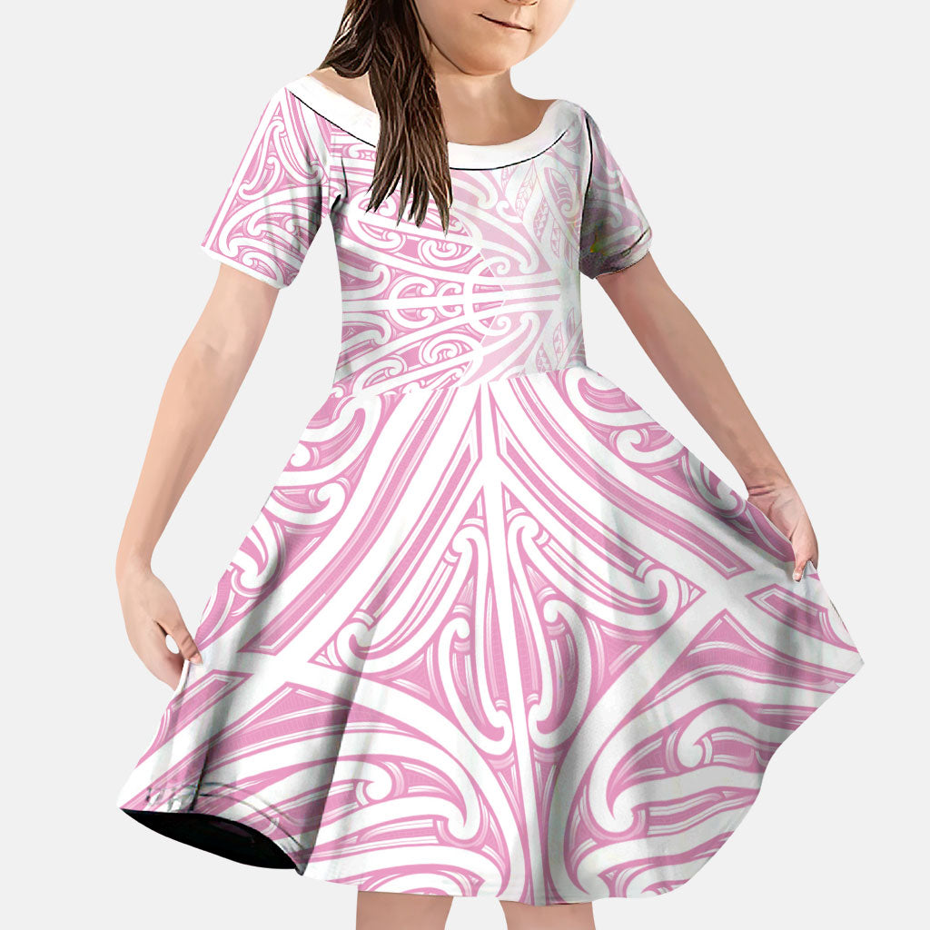 Pink New Zealand Puhoro Maori Tattoo Family Matching Puletasi and Hawaiian Shirt