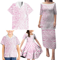 Pink New Zealand Puhoro Maori Tattoo Family Matching Puletasi and Hawaiian Shirt