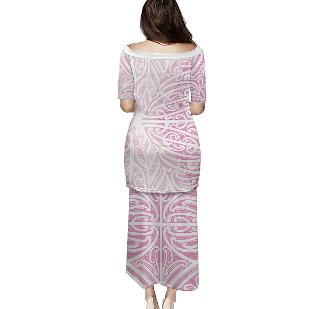 Pink New Zealand Puhoro Maori Tattoo Family Matching Puletasi and Hawaiian Shirt