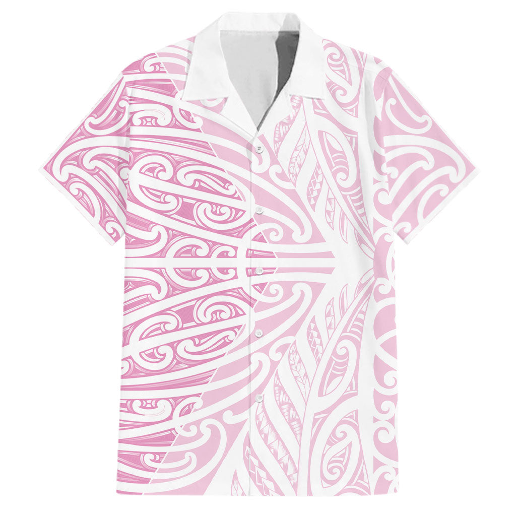 Pink New Zealand Puhoro Maori Tattoo Family Matching Summer Maxi Dress and Hawaiian Shirt