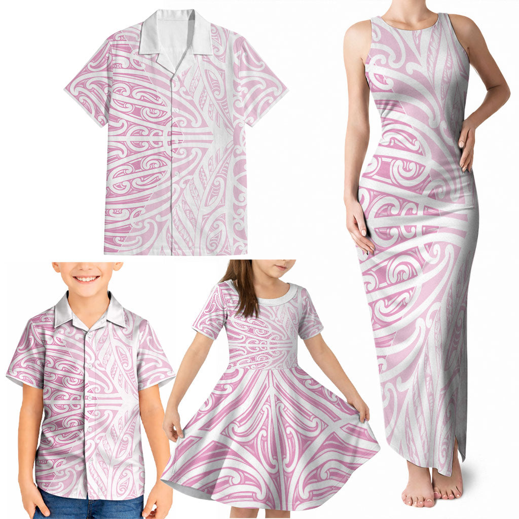 Pink New Zealand Puhoro Maori Tattoo Family Matching Tank Maxi Dress and Hawaiian Shirt LT14 - Polynesian Pride