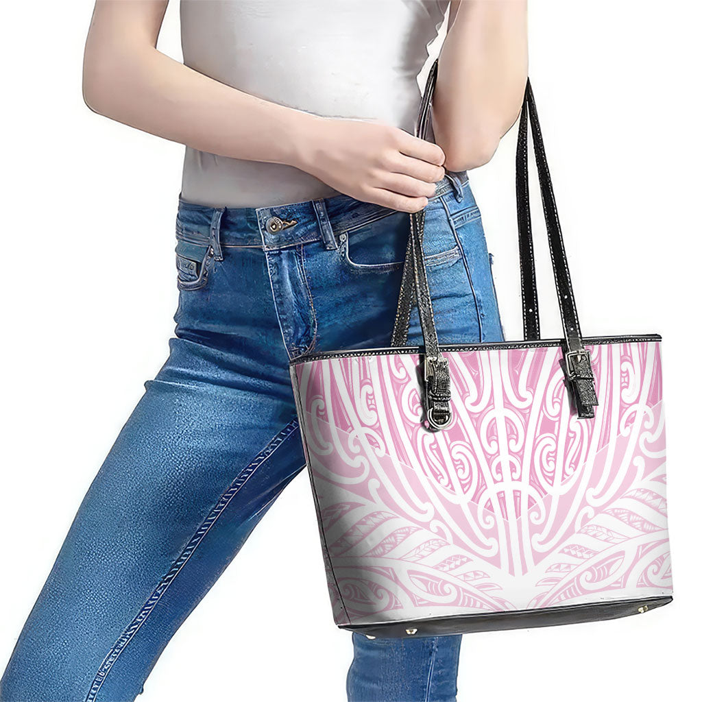 Pink New Zealand Puhoro Maori Tattoo Leather Tote Bag