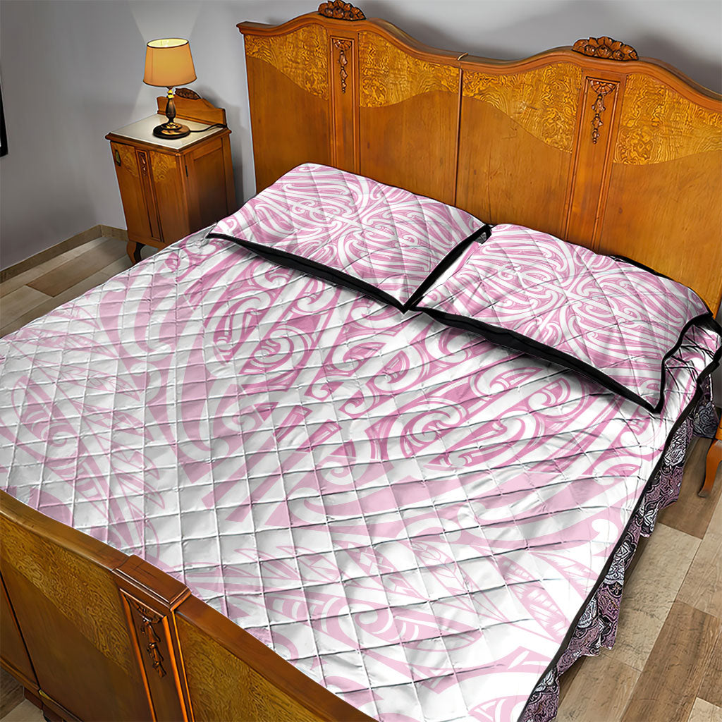 Pink New Zealand Puhoro Maori Tattoo Quilt Bed Set