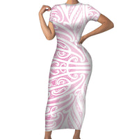Pink New Zealand Puhoro Maori Tattoo Short Sleeve Bodycon Dress