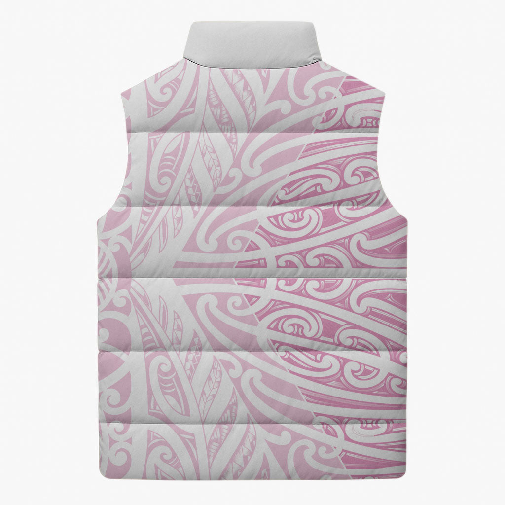 Pink New Zealand Puhoro Maori Tattoo Sleeveless Puffer Jacket