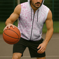 Pink New Zealand Puhoro Maori Tattoo Sleeveless Zip Hoodie