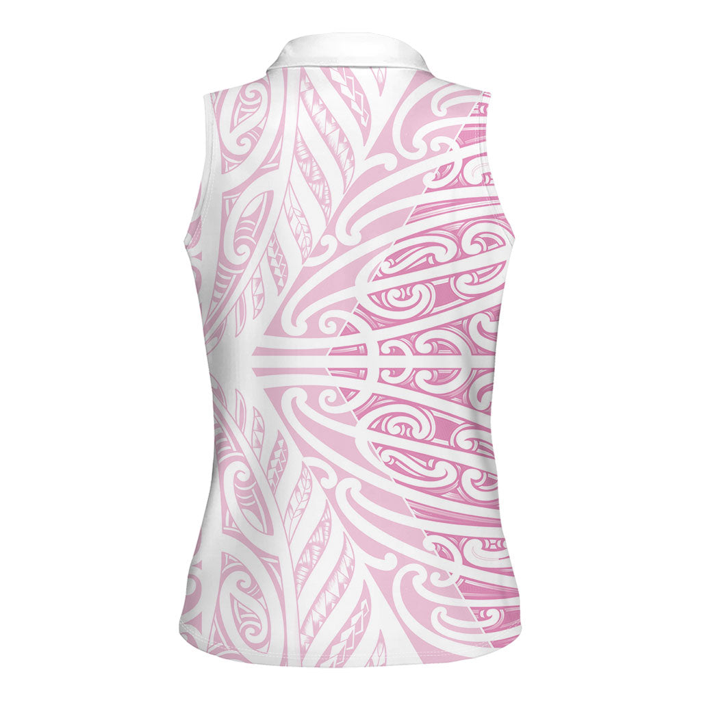 Pink New Zealand Puhoro Maori Tattoo Women Sleeveless Polo Shirt