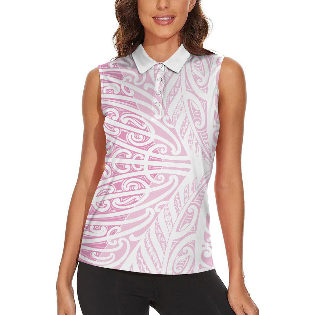 Pink New Zealand Puhoro Maori Tattoo Women Sleeveless Polo Shirt