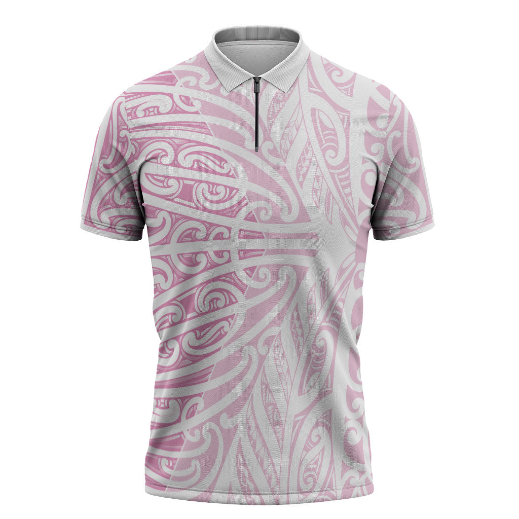 Pink New Zealand Puhoro Maori Tattoo Zipper Polo Shirt