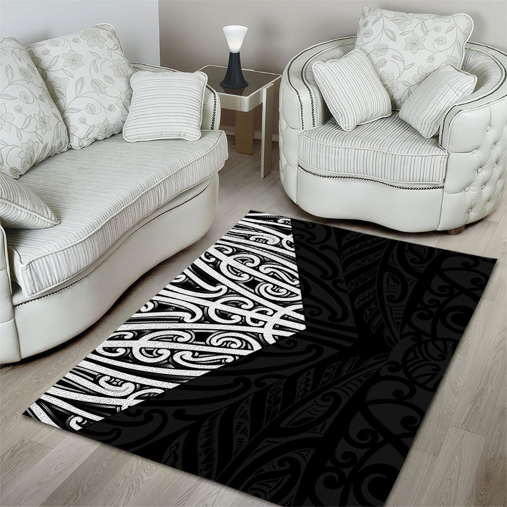 Black New Zealand Puhoro Maori Tattoo Area Rug