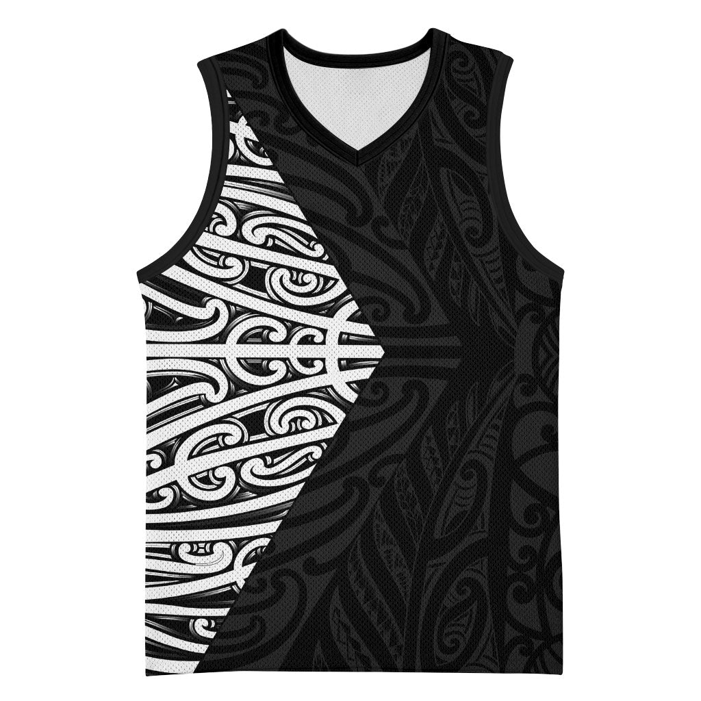 Black New Zealand Puhoro Maori Tattoo Basketball Jersey