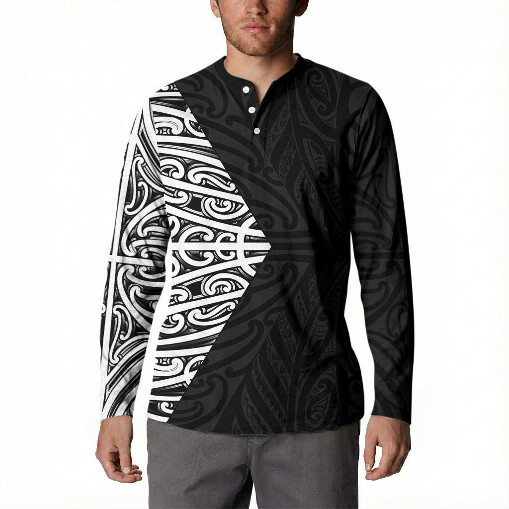 Black New Zealand Puhoro Maori Tattoo Button Sweatshirt